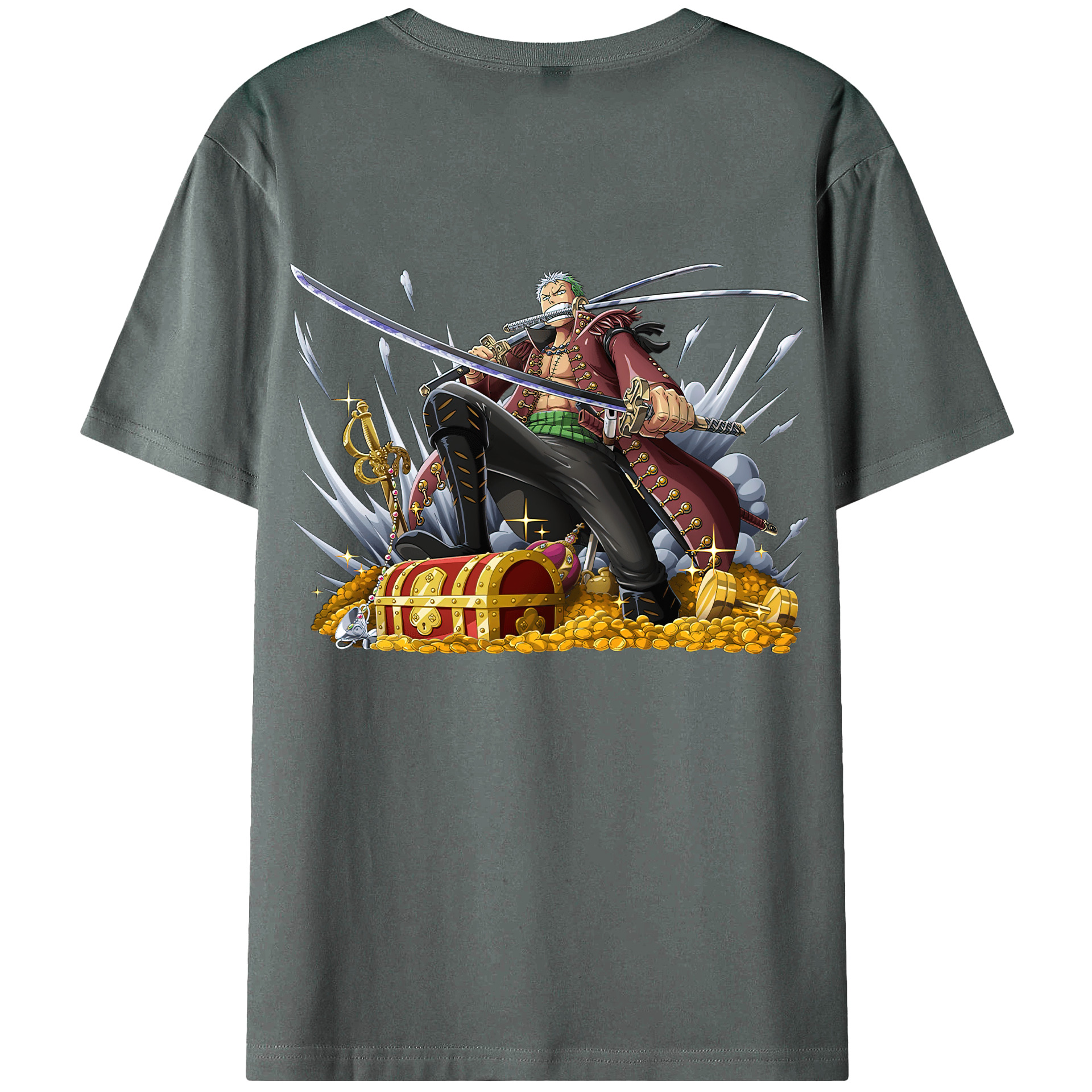 ワンピース ロロノア・ゾロ ONE PIECE Roronoa Zoro 綿100％ メンズ半袖Tシャツ（バックプリント） 通気性